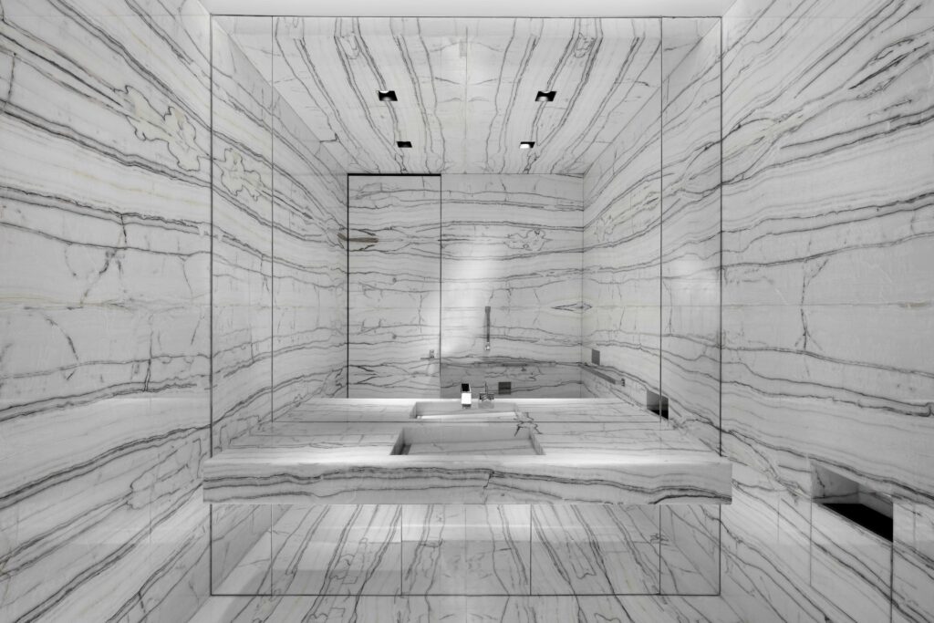 Artisan Stoneworks New York Luxury Stonework Chanel Tyson Galleria Bathroom