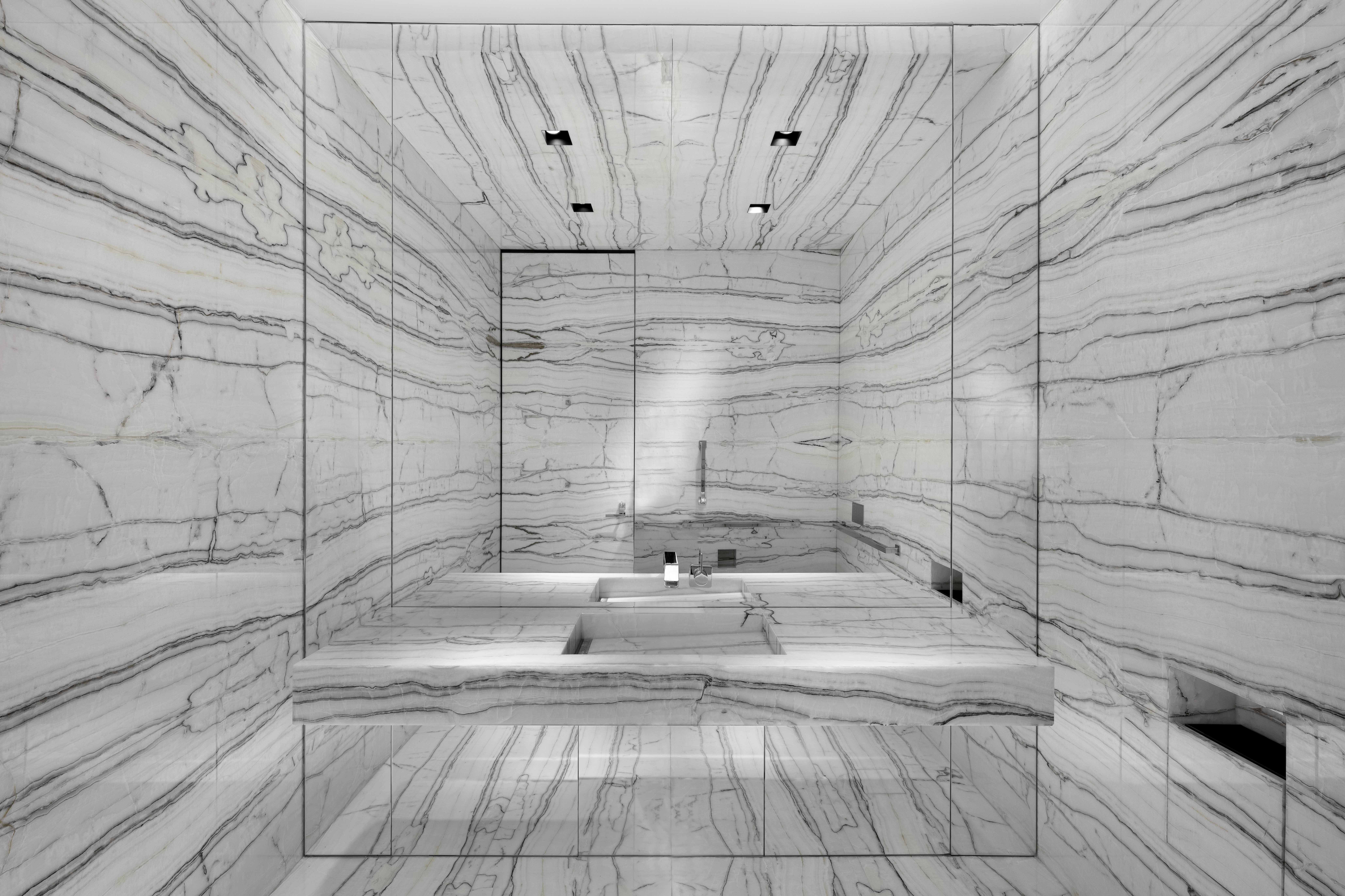 Artisan Stoneworks New York Luxury Stonework Chanel Tyson Galleria Bathroom